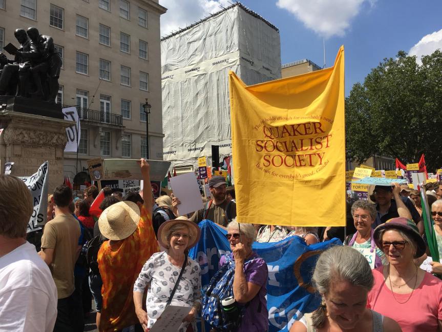 Quaker Socialists at the Trump demonstration, 2018